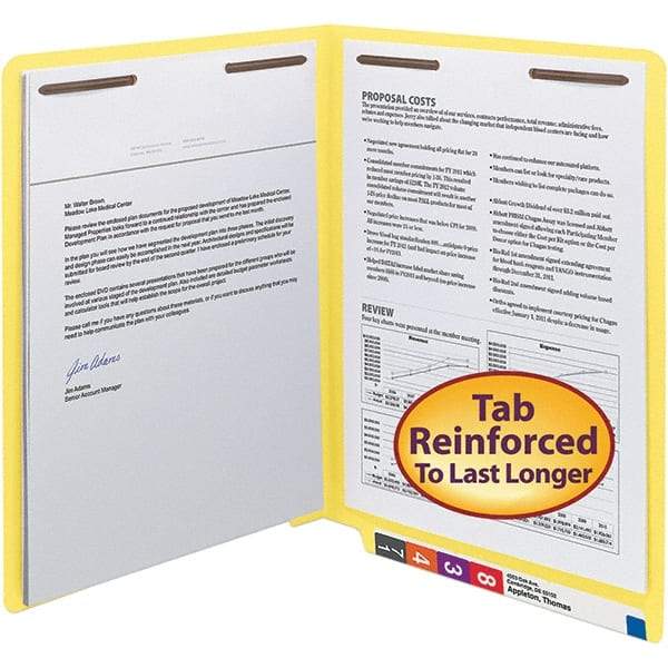 SMEAD - 12-1/4 x 9-1/2", Letter Size, Yellow, File Folders with End Tab - 11 Point Stock, Straight Tab Cut Location - USA Tool & Supply