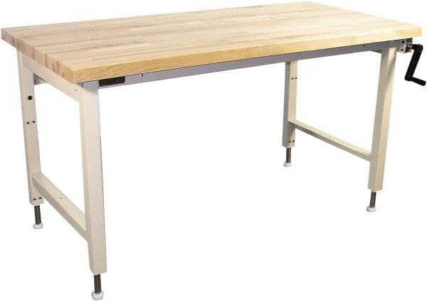 Proline - 72 Wide x 30" Deep x 42" High, Butcher Block Maple Workbench - Adjustable Height Legs, Beige - USA Tool & Supply