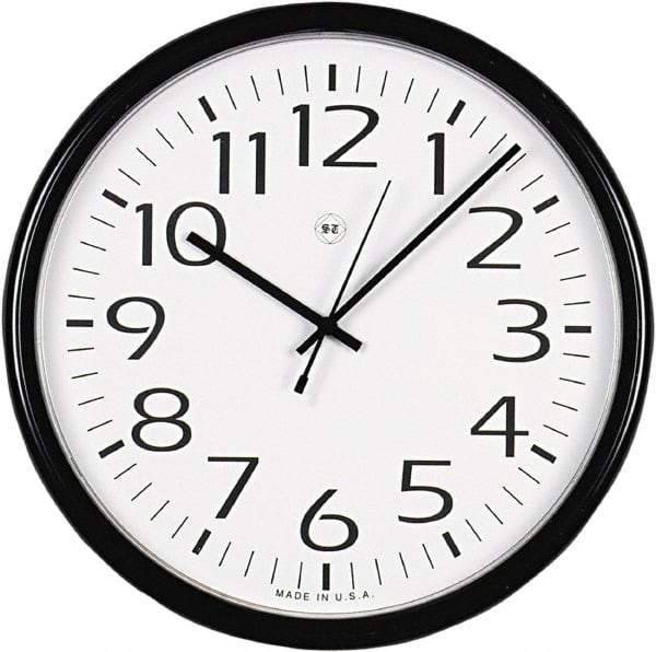 UNIVERSAL - 12 Inch Diameter, White Face, Dial Wall Clock - Analog Display, Black Case, Runs on AA Battery - USA Tool & Supply