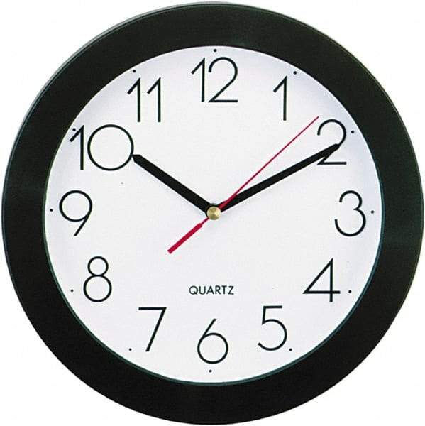 UNIVERSAL - 7-3/4 Inch Diameter, White Face, Dial Wall Clock - Analog Display, Black Case, Runs on AA Battery - USA Tool & Supply