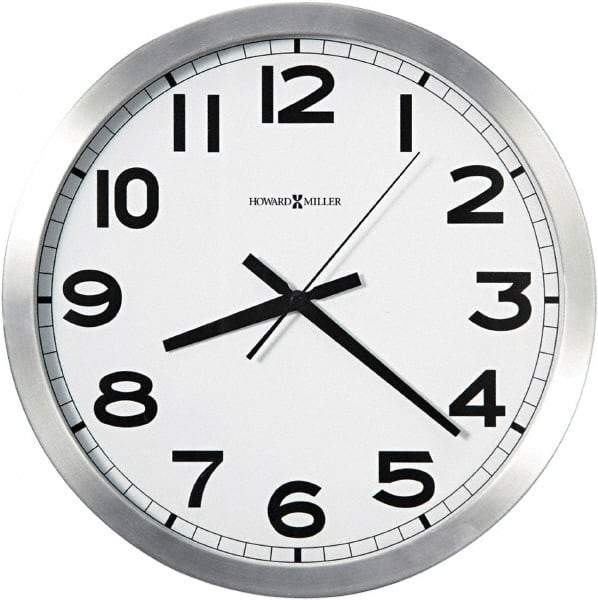 Howard Miller - 14 Inch Diameter, White Face, Dial Wall Clock - Analog Display, Silver Case, Runs on AA Battery - USA Tool & Supply