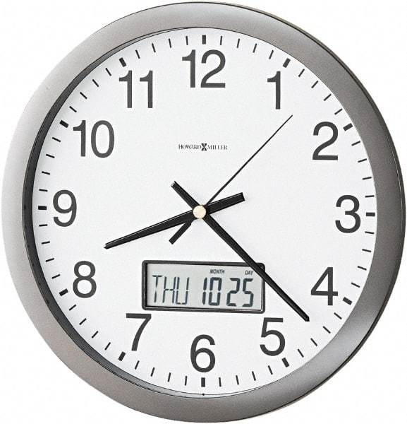 Howard Miller - 12 Inch Diameter, White Face, Dial Wall Clock - Analog Display, Gray Case, Runs on AA Battery - USA Tool & Supply