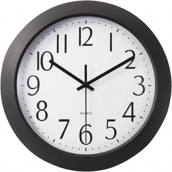 Universal One - 9-1/2 Inch Diameter, White Face, Dial Wall Clock - Analog Display, Black Case, Runs on AA Battery - USA Tool & Supply