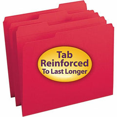 SMEAD - 11-5/8 x 9-1/2", Letter Size, Red, File Folders with Top Tab - 11 Point Stock, Assorted Tab Cut Location - USA Tool & Supply