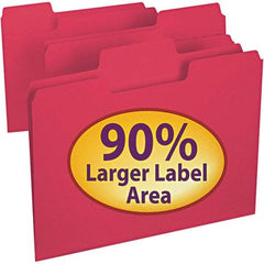 SMEAD - 11-5/8 x 9-1/2", Letter Size, Red, File Folders with Top Tab - 11 Point Stock, Assorted Tab Cut Location - USA Tool & Supply