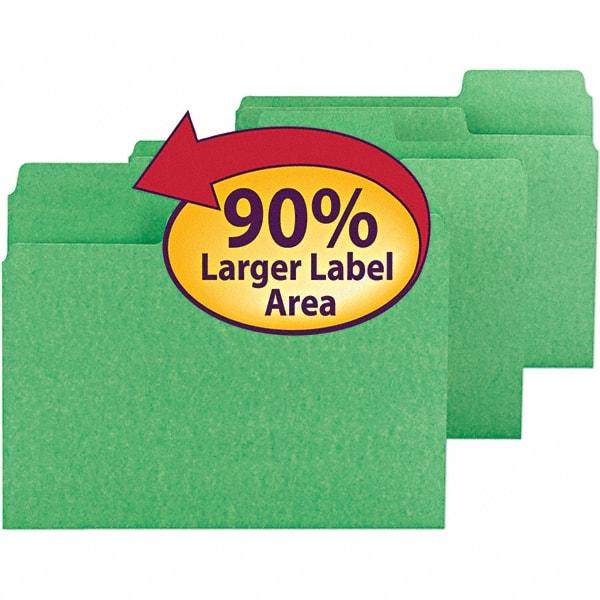 SMEAD - 11-5/8 x 9-1/2", Letter Size, Green, File Folders with Top Tab - 11 Point Stock, Assorted Tab Cut Location - USA Tool & Supply