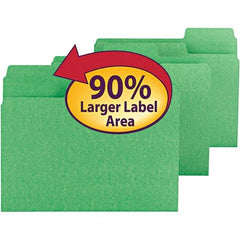 SMEAD - 11-5/8 x 9-1/2", Letter Size, Green, File Folders with Top Tab - 11 Point Stock, Assorted Tab Cut Location - USA Tool & Supply