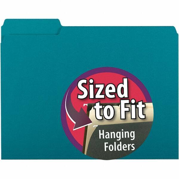 SMEAD - 11-5/8 x 9-3/16", Letter Size, Teal, File Folders with Top Tab - 11 Point Stock, Assorted Tab Cut Location - USA Tool & Supply