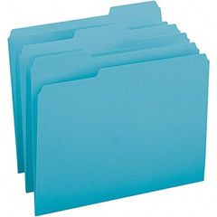 SMEAD - 11-5/8 x 9-1/2", Letter Size, Teal, File Folders with Top Tab - 11 Point Stock, Assorted Tab Cut Location - USA Tool & Supply