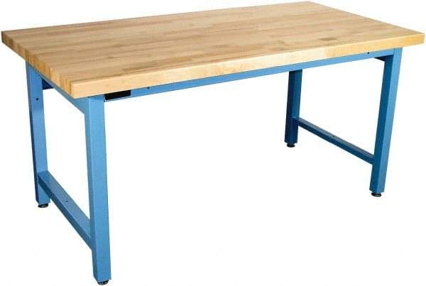 Proline - 72 Wide x 30" Deep x 36" High, Butcher Block Maple Workbench - Adjustable Height Legs, Blue - USA Tool & Supply