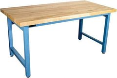 Proline - 72 Wide x 30" Deep x 36" High, Butcher Block Maple Workbench - Adjustable Height Legs, Blue - USA Tool & Supply