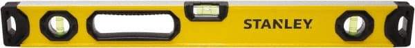 Stanley - 24" Long 3 Vial Box Beam Level - Aluminum, Yellow, 1 Level & 2 Plumb Vials - USA Tool & Supply