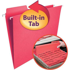 SMEAD - 12-1/4 x 9-1/2", Letter Size, Red, Hanging File Folder - 11 Point Stock, 1/3 Tab Cut Location - USA Tool & Supply