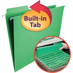 SMEAD - 12-1/4 x 9-1/2", Letter Size, Green, Hanging File Folder - 11 Point Stock, 1/3 Tab Cut Location - USA Tool & Supply