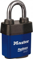 Master Lock - 1-1/8" Shackle Clearance, Keyed Different Padlock - 5/16" Shackle Diam, Laminated Steel - USA Tool & Supply