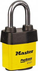 Master Lock - 1-1/2" Shackle Clearance, Keyed Different Padlock - 5/16" Shackle Diam, Laminated Steel - USA Tool & Supply