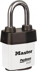 Master Lock - 1-1/2" Shackle Clearance, Keyed Different Padlock - 5/16" Shackle Diam, Laminated Steel - USA Tool & Supply