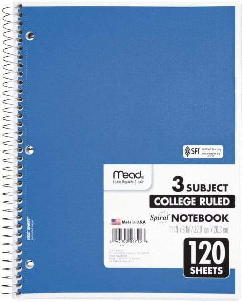 Mead - 120 Sheet, 8-1/2 x 11", College Ruled Spiral Bound Notebook - Assorted Colors - USA Tool & Supply