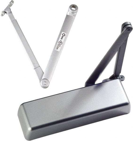 Ability One - 12" Closer Body Length, Institutional Grade 1 Door Closer Manual Damper - Aluminum Finish, Non-Handed - USA Tool & Supply