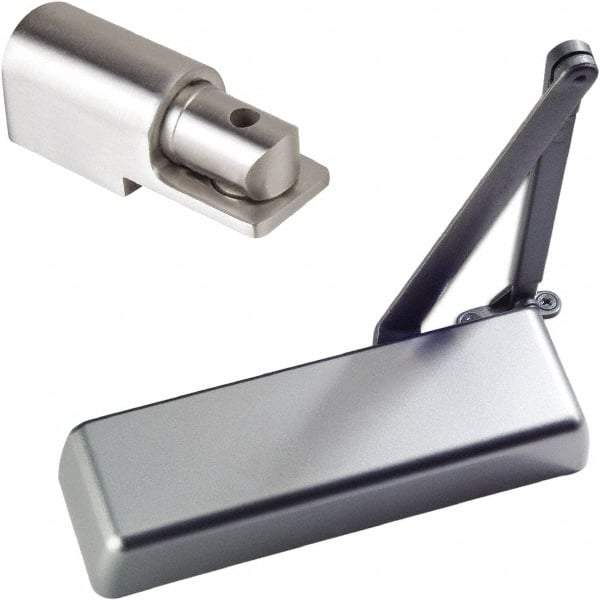 Ability One - 12" Closer Body Length, Commercial Grade 1 Door Closer Manual Damper - Aluminum Finish, Non-Handed - USA Tool & Supply