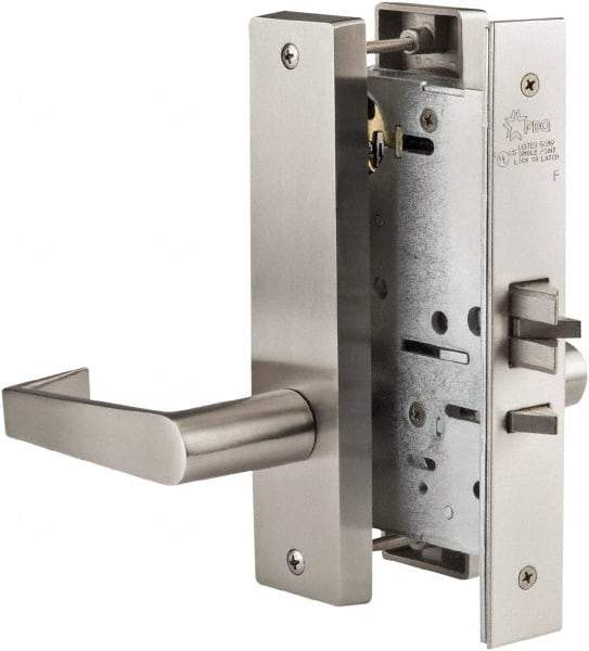 Ability One - Grade 1 Office Lever Lockset - 2-3/4" Back Set, Zinc, Satin Stainless Steel Finish - USA Tool & Supply