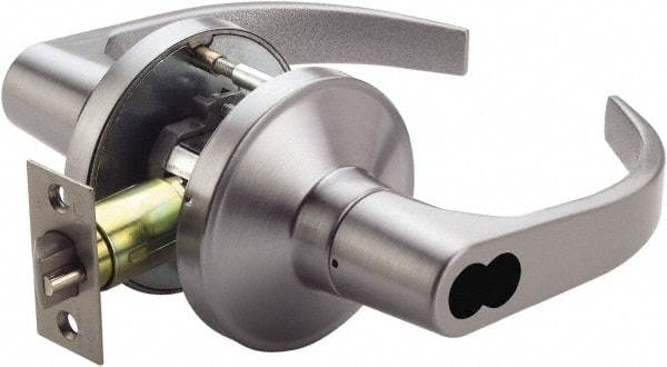 Ability One - Grade 1 Entry Lever Lockset - 2-3/4" Back Set, Zinc, Satin Chrome Finish - USA Tool & Supply