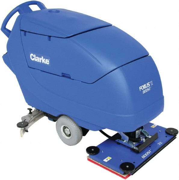 Clarke - 32" Cleaning Width, Battery Powered Floor Scrubber - 0.75 hp, 2,250 RPM, 23 Gal Tank Capacity - USA Tool & Supply