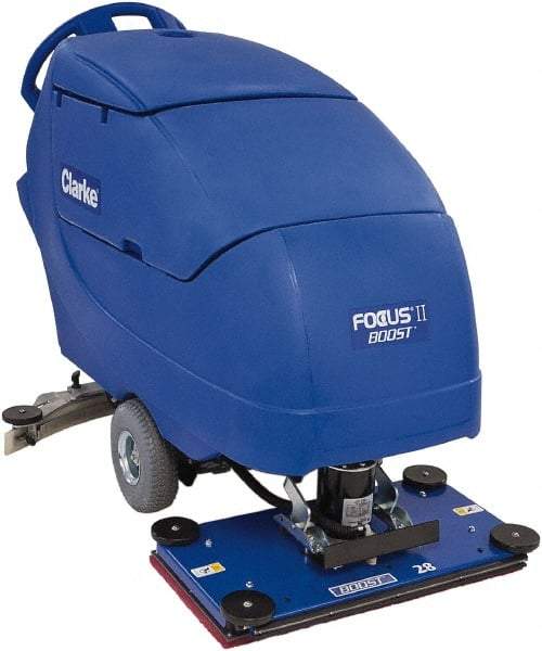 Clarke - 28" Cleaning Width, Battery Powered Floor Scrubber - 0.75 hp, 2,250 RPM, 23 Gal Tank Capacity - USA Tool & Supply