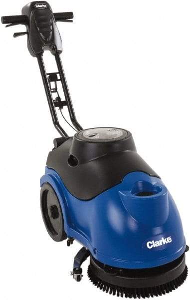 Clarke - 15" Cleaning Width, Battery Powered Floor Scrubber - 0.33 hp, 150 RPM, 3.5 Gal Tank Capacity - USA Tool & Supply