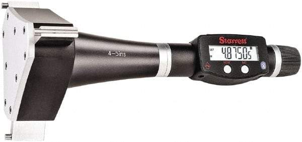 Starrett - 4" to 5", IP67, Carbide Face Electronic Inside Micrometer - 0.00005" Resolution, 0.00025" Accuracy, 4-1/2" Gage Depth - USA Tool & Supply