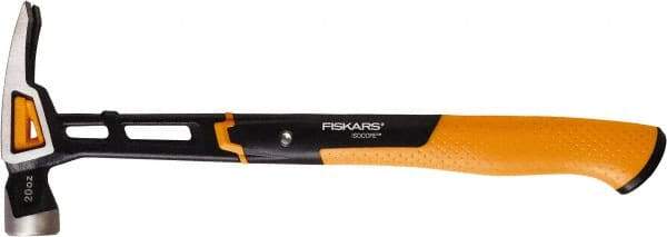 Fiskars - 20 oz Head, Straight Nail Hammer - 15-1/2" OAL, Forged Steel Head, 1-1/4" Face Diam, Smooth Face - USA Tool & Supply