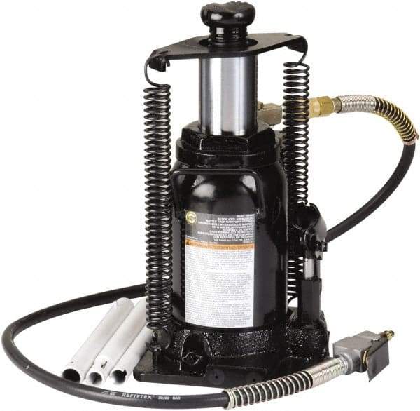 Omega Lift Equipment - 20 Ton Capacity Hydraulic Bottle Jack - 9-5/8" to 18-7/8" High, 9-1/4" Piston Stroke, 6" Screw Length, 6-3/4" Long x 9" Wide Base - USA Tool & Supply