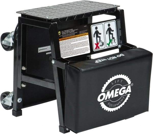 Omega Lift Equipment - 350 Lb Capacity, 4 Wheel Creeper Seat - Alloy Steel, 15-3/4" Long x 17.72" Overall Height x 7" Wide - USA Tool & Supply