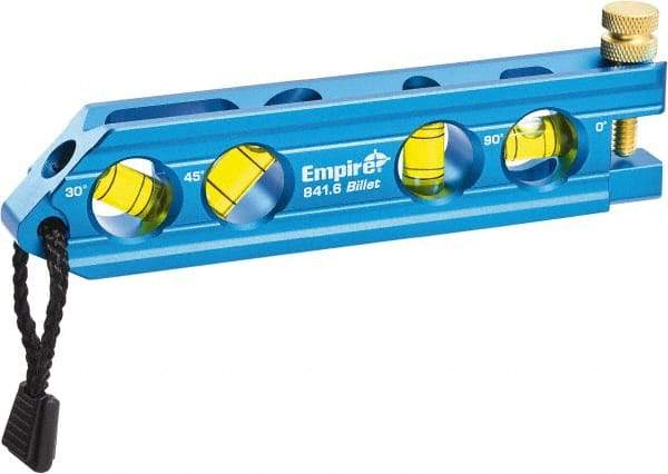 Empire Level - Magnetic 6" Long 4 Vial Torpedo Level - Metal, Blue, 1 Level, 1 Plumb & 1 30° & 1 45° Vials - USA Tool & Supply