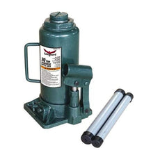 Safeguard - 20 Ton Capacity Hydraulic Bottle Jack - 9-1/2" to 17-3/4" High, 5.91" Piston Stroke, 1-7/8" Screw Length, 1.42" Screw Diam, 2.09" Plunger Diam, 5-15/16" Long x 6-1/4" Wide Base - USA Tool & Supply