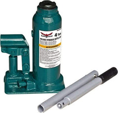 Safeguard - 2 Ton Capacity Hydraulic Bottle Jack - 7-1/2" to 14-3/8" High, 4.53" Piston Stroke, 2-3/8" Screw Length, 0.55" Screw Diam, 0.79" Plunger Diam, 2-1/2" Long x 4-15/16" Wide Base - USA Tool & Supply
