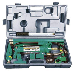 Safeguard - 18 Piece Automotive Collision Repair Kit - Extention Tubes, Base, Wedge Head, V-Base, Adapters, Serrated Saddle, Rubber Head, Pump, 1/2 Ton Spreader, Ram, Hose - USA Tool & Supply