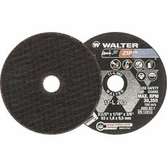 WALTER Surface Technologies - 2-1/2" 24 Grit Aluminum Oxide Cutoff Wheel - 1/16" Thick, 3/8" Arbor, 30,350 Max RPM, Use with Die Grinders - USA Tool & Supply