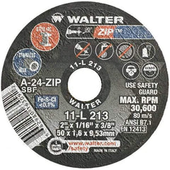WALTER Surface Technologies - 2" 24 Grit Aluminum Oxide Cutoff Wheel - 1/16" Thick, 3/8" Arbor, 30,600 Max RPM, Use with Die Grinders - USA Tool & Supply