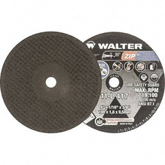 WALTER Surface Technologies - 4" 60 Grit Aluminum Oxide Cutoff Wheel - 1/16" Thick, 3/8" Arbor, 19,100 Max RPM, Use with Die Grinders - USA Tool & Supply