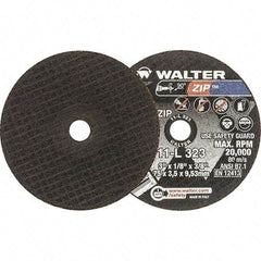 WALTER Surface Technologies - 3" 24 Grit Aluminum Oxide Cutoff Wheel - 1/8" Thick, 3/8" Arbor, 20,000 Max RPM, Use with Die Grinders - USA Tool & Supply