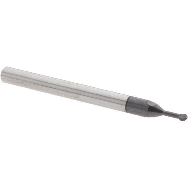 Accupro - 1/16" Diam, 0.053" LOC, 2 Flute Solid Carbide Ball End Mill - nACo Finish, Single End, 1-1/2" OAL, 1/8" Shank Diam, Undercutting - USA Tool & Supply