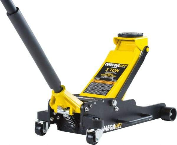 Omega Lift Equipment - 3 Ton Capacity Service Floor Jack - 3-7/8 to 18-15/16" High - USA Tool & Supply