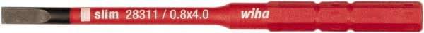 Wiha - 4mm Drive, Slotted Screwdriver Bit - 75mm OAL - USA Tool & Supply