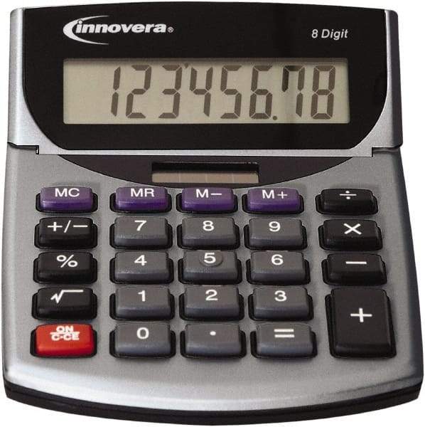 innovera - 8-Digit LCD Portable Calculator - Silver & Black, Solar & Battery Powered, 8.19" Long x 5.98" Wide - USA Tool & Supply