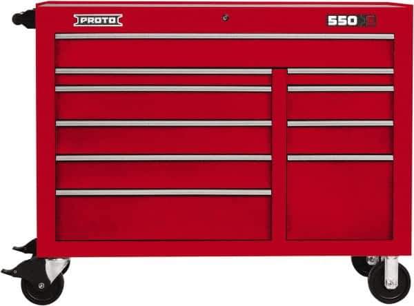 Proto - 23,779 Lb Capacity, 10 Drawer Mobile Workstation - 50" Wide x 25-1/4" Deep x 41" High, Steel, Red - USA Tool & Supply