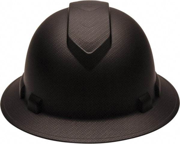 PYRAMEX - ANSI Type I, Class E Rated, 4-Point, Ratchet Adjustment Hard Hat - One Size Fits Most, Graphite, Full Brim - USA Tool & Supply