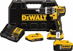 DeWALT - 20 Volt 1/2" Metal Single Sleeve w Carbide Jaws Ratcheting Chuck Chuck Cordless Hammer Drill - 0 to 34,000 BPM, 0 to 500 & 0 to 2,000 RPM, Reversible, Mid-Handle - USA Tool & Supply