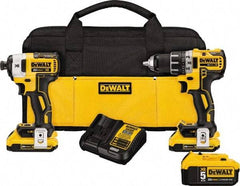 DeWALT - 20 Volt Cordless Tool Combination Kit - Includes Brushless Compact Drill/Driver & Impact Driver, Lithium-Ion Battery Included - USA Tool & Supply