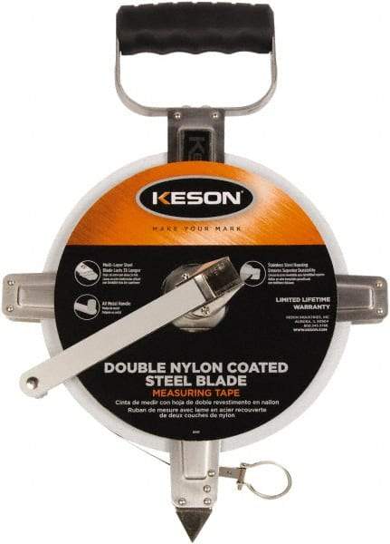 Keson - 100' x 3/8" Tape Measure - 1/10 & 1/100' Graduation - USA Tool & Supply